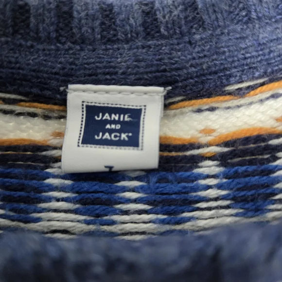 Janie and Jack Navy Blue Sweater with White and Brown Accents - Picture 3 of 4